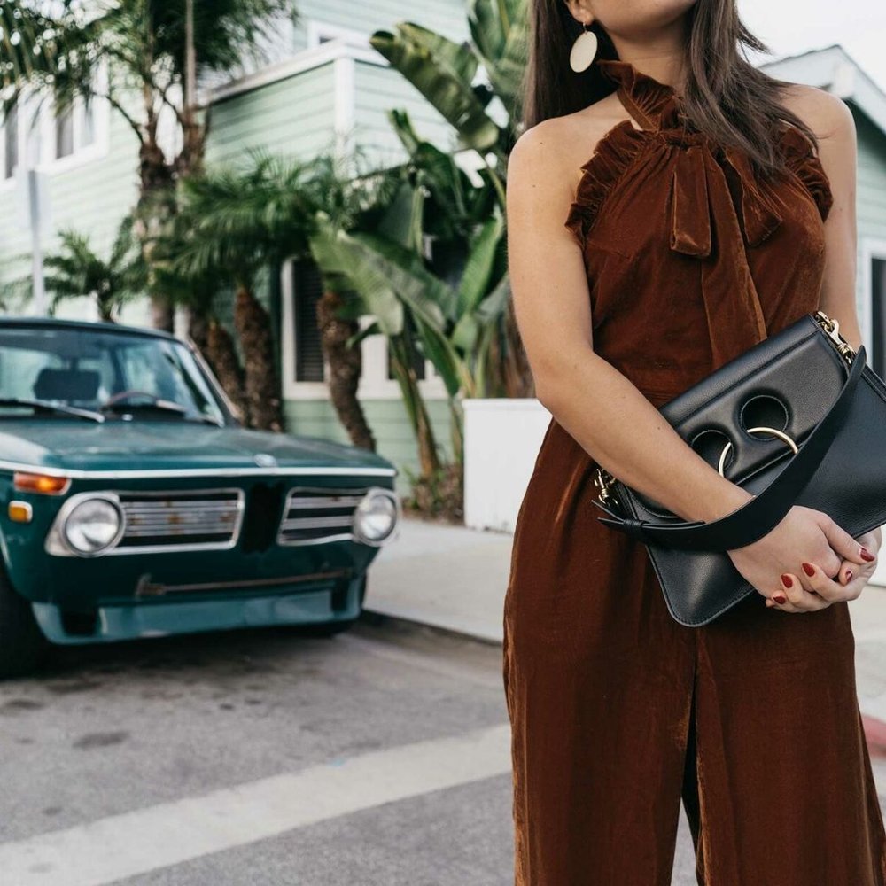 Kristinit Anthropologie Velvet Ruffle Halter Jumpsuit Copper Large H13128 - Picture 12 of 12